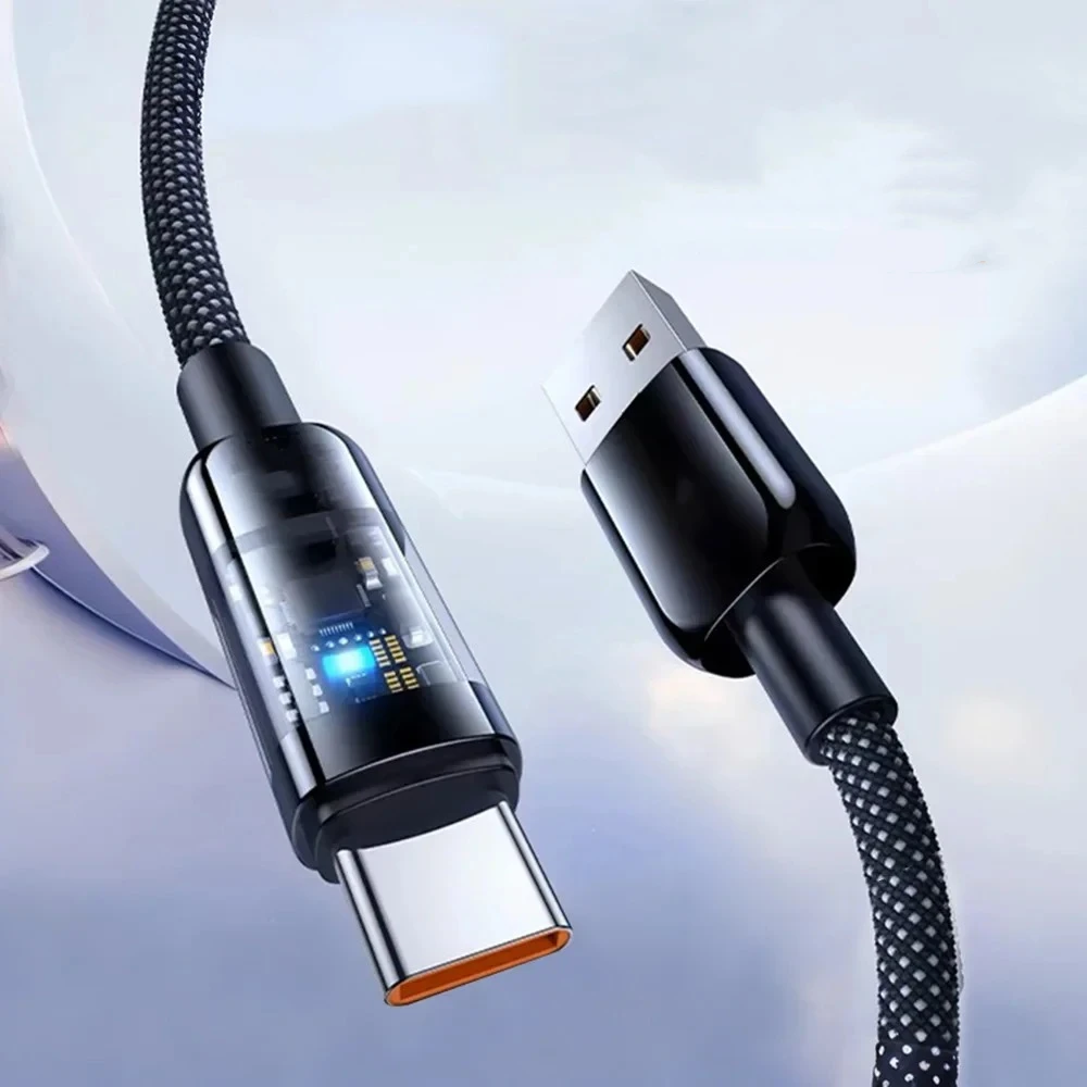 USB-C 타입 케이블, 초고속 충전, 나일론 꼬임 방식, 삼성, 샤오미, 화웨이 휴대폰용 데이터 케이블, 충전 표시등 포함