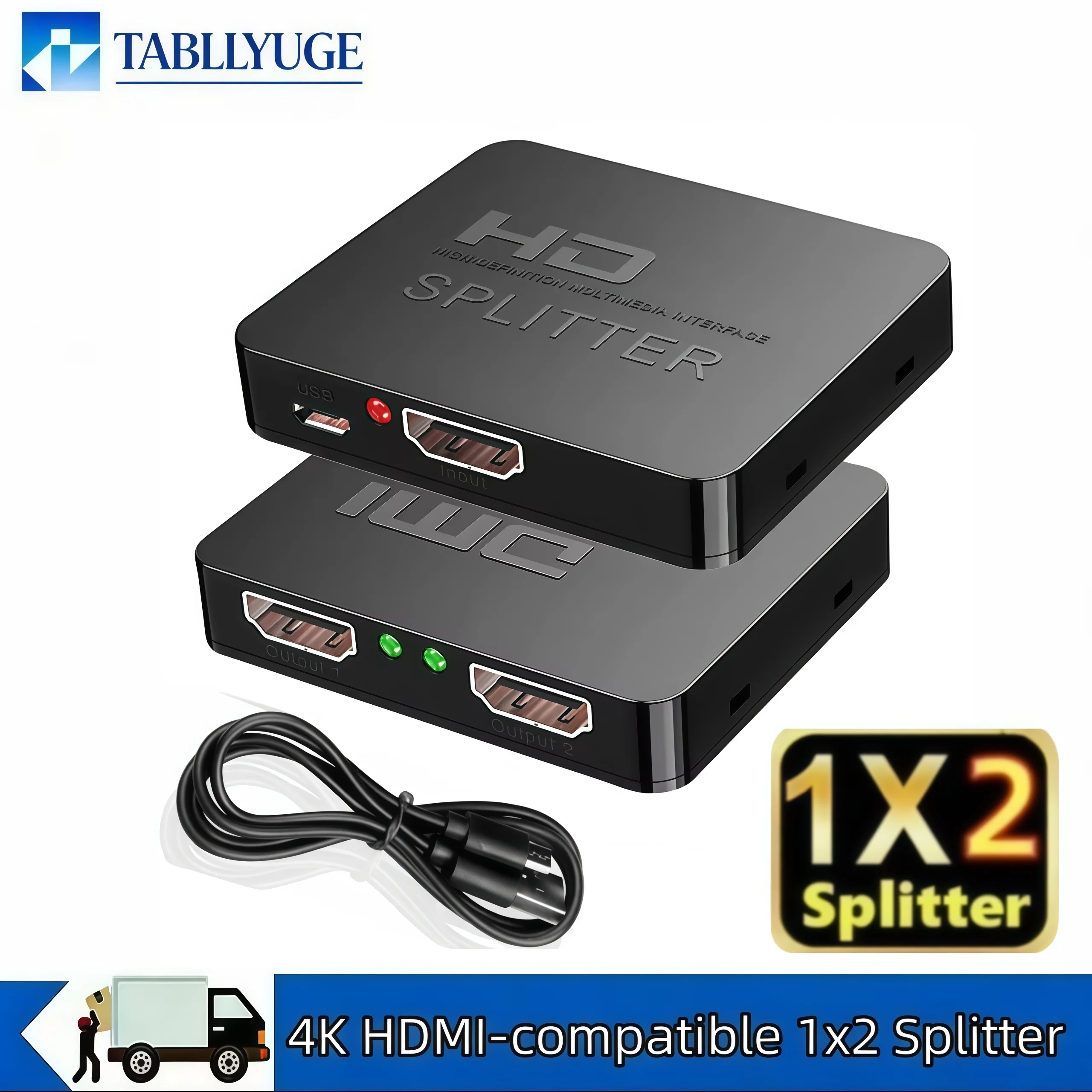 4K HDMI 호환 1x2 분배기 스위치 1 입력 2 출력 비디오 분배기 증폭기 박스 PC 모니터 프로젝터 노트북용 듀얼 디스플레이