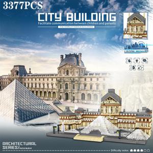 3377PCS 루브르 모델 빌딩 블록 세계적으로 유명한 명소 건축 모델 벽돌 데스크탑 장식 장난감 성인을위한 선물