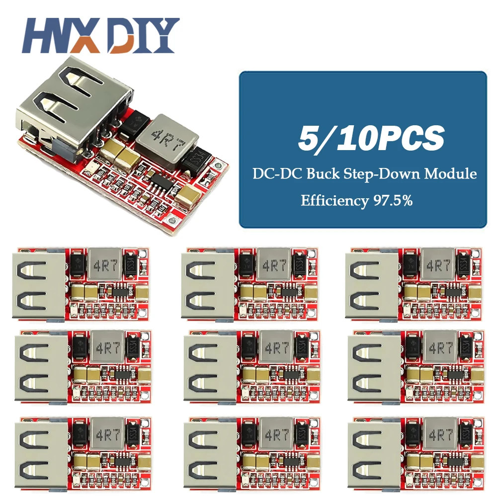 5/10pcs 6V-20V 20V 12V ~ 5V USB 스텝 다운 모듈 DC-DC 변환기 전화 충전기 자동차 전원 공급 장치 효율성 97.5% 벅 모듈