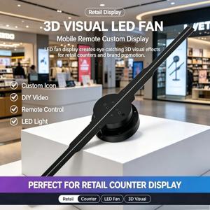 3D 홀로그램 팬 모바일 리모컨 맞춤형 아이콘 DIY 비디오 LED 네온 라이트 회전 디스플레이 홀로그램 프로젝터 팬