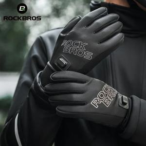 ROCKBROS 가열 장갑 USB 충전식 터치 스크린 손가락 끝 대형 가열 영역 스키 장갑 겨울 따뜻한 방풍 장갑