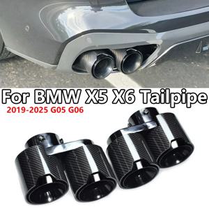 2019-2025 BMW X5 X6 G05 G06 배기 파이프 업그레이드 카본 파이버 블랙 쿼드 아웃렛 머플러 노즐 배기 팁 1쌍 2개