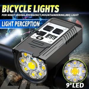 자전거 손전등 9 LED 자전거 전조등 타입-C 충전식 자전거 램프 초경량 핸들바 라이트 방수 사이클링 램프