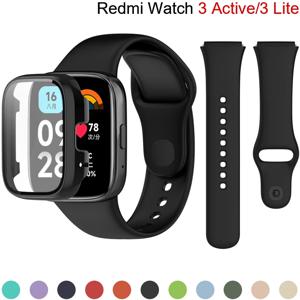 Xiaomi Redmi Watch 3 액티브 스마트워치 손목밴드 스포츠 팔찌 correa Redmi watch 3 Lite 밴드용 오리지널 실리콘 스트랩+케이스