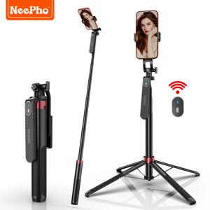 NeePho NP‑P185PLUS 휴대용 셀카봉 삼각대, 180cm 안정적인 4각 알루미늄 합금, 충전식 블루투스 리모컨 포함