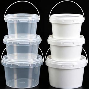 500ml 750ml 1000ml 투명 플라스틱 버킷(뚜껑 및 휴대용 손잡이 포함) 아이스크림, 밀가루, 쌀, 주방 보관용 용기