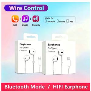 애플 아이폰 17 16 15 14 13 12 11 프로 맥스 아이패드용 정품 유선 이어폰, 라이트닝 USB-C 3.5mm 헤드폰용 인이어 이어버드