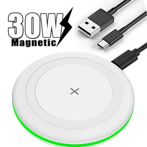 30W 무선 충전기 LED 휴대폰 충전 스탠드 아이폰17 -12 프로 맥스 8 호환 - 샤오미 삼성 S25 26용 고속 충전 베이스