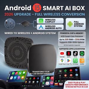 2026 안드로이드13 카플레이 AI 박스 코완킷 무선 안드로이드 오토 3in1 USB 어댑터 유튜브 넷플릭스 범용 TV 박스 플러그 앤 플레이
