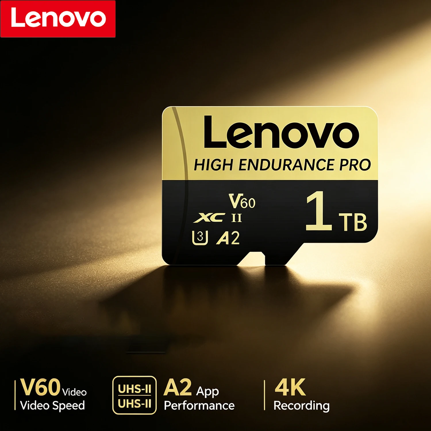Lenovo 1TB 마이크로 SD 카드, 고속 메모리 카드, 128GB 용량, 4K 지원, V60 TF 플래시 카드, SD 카드, 스마트폰 및 GoPro 액션 카메라용.
