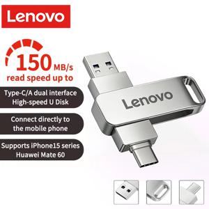 Lenovo OTG 펜 드라이브 1TB, 고속 USB 3.2 플래시 드라이브, 금속 재질, Type-C 펜 드라이브, 512GB, 방수 기능, 스마트폰 및 컴퓨터용.
