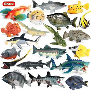 Oenux 바다 생활 동물 모델 액션 피규어 바다 물고기 Sailfish Bass Grouper 연어 수족관 인형 PVC 교육 어린이 장난감