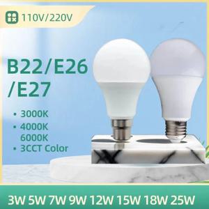3W 5W 7W 9W 12W 15W 18W 25W LED 전구 E26 B22 110V 220V 3000K 4000K 6000K 3CCT 조명 LED A60 전구 E27 룸 홈 실내