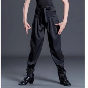 새로운 도착 스트라이핑 소년 라틴 댄스 바지 소년 블랙 볼룸 댄스 바지 어린이 레이스 업 허리 차차/룸바/삼바 바지