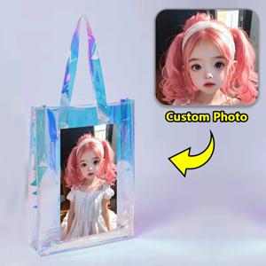 투명 레이저 PVC 쇼핑백 선물 가방, 맞춤형 비즈니스 브랜드 로고, 방수 대용량 토트백, 로트당 30 개
