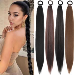브레이드 DIY 포니테일 확장 합성 헤어 타이 랩 헤어 브레이드 확장 테일 고무 밴드 헤어 링 28인치 옹브레
