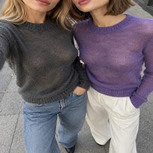 Tossy Knitwear See-Through 여름 스웨터 풀오버 여성 섹시한 긴 소매 내부 솔리드 니트 Y2k 탑 여성용 풀오버 의류