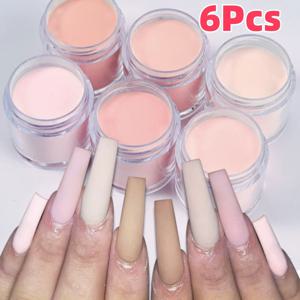 6가지 색상 누드/핑크 네일 아트 아크릴 파우더 Net.7g*6Jars 프랑스 네일 확장 3D 팁 조각 딥핑 속건성 폴리머 먼지