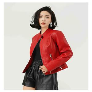 패션 여성 가죽 자켓 PU 짧은 재킷 스탠드 칼라 가을 얇은 가죽 자켓 레드 오토바이 펑크 가죽 자켓