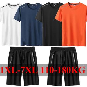 플러스 사이즈 남성 여름 티셔츠 반바지 세트 1XL-7XL 반팔 티셔츠 반바지 캐주얼 비치 스포츠 탑 남성 의류 슈트 110-180KG