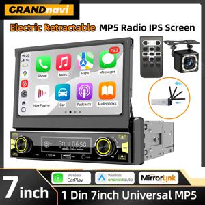 1DIN 7인치 MP5 차량용 라디오, FM/AM/RDS 지원, 자동 접이식 IPS 터치스크린, 무선 CarPlay 및 Android Auto 기능, 차량용 스테레오, GPS 내장