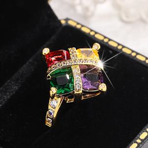 여성을위한 18K 골드 화려한 자수정 토파즈 에메랄드 루비 전체 다이아몬드 반지 약혼 파티 선물 쥬얼리