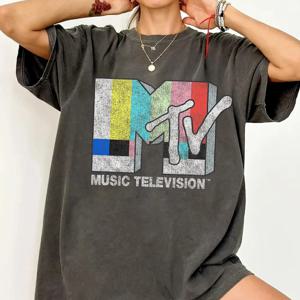 MTV 클래식 레트로 TV 시그널 로고 티셔츠, 80년대 및 90년대 레트로 MTV 패밀리웨어, 소녀용 뮤직 TV 시그널 로고 티셔츠