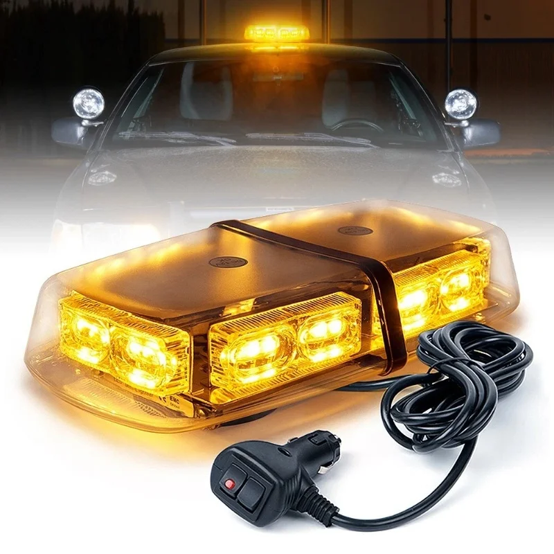 12V 60W LED 자동차 비상 경고등 초고휘도 황색 위험 자석 비콘 라이트 교통 안전 경고 표시등