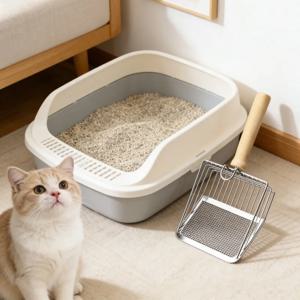고양이 모래삽 스테인리스 스틸 나무 손잡이 녹슬지 않음 세척 가능 새끼 고양이 모래삽 고양이 화장실 청소 삽 도구