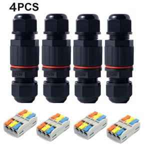 4PCS 방수 접속 상자, 3방향 실외 전기 케이블 커넥터, IP68 방수 와이어 커넥터 케이블 범위 Ø 3.5-10mm