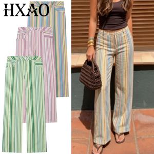 HXAO 레인보우 배기 청바지 여성용 스트레이트 청바지 2026 여성 스트라이프 로우 랜딩 청바지 세련된 데님 바지 스트리트웨어 바지