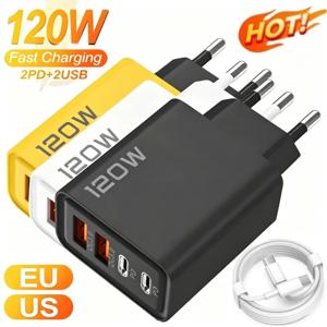 총 120W 고속 충전기 USB 타입 C 케이블 고속 충전 휴대폰 전원 어댑터 (아이폰, 샤오미, 삼성용) 퀵차지 벽면 충전기
