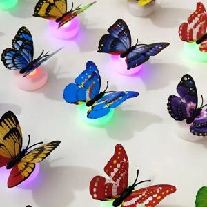 5PCS 뜨거운 나비 밤 빛 크리 에이 티브 재미 있은 다채로운 빛나는 나비 빛 Stickable Diy LED 하우스 장식 벽 조명