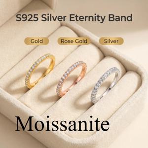 1.5mm 올 모이사나이트 925 스털링 실버 여성용 반지, 화이트 골드 도금된 랩 다이아몬드 약혼/웨딩 밴드 주얼리