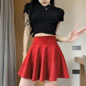 편안한 폴리에스터 플리츠 스커트 탄력있는 캐주얼 미니스커트 하프 스커트 여성용