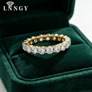 Lnngy 인증 4MM 모이사나이트 이터니티 링 14k 골드 충전 웨딩 밴드 여성용 스파클링 스택형 링 쥬얼리 액세서리