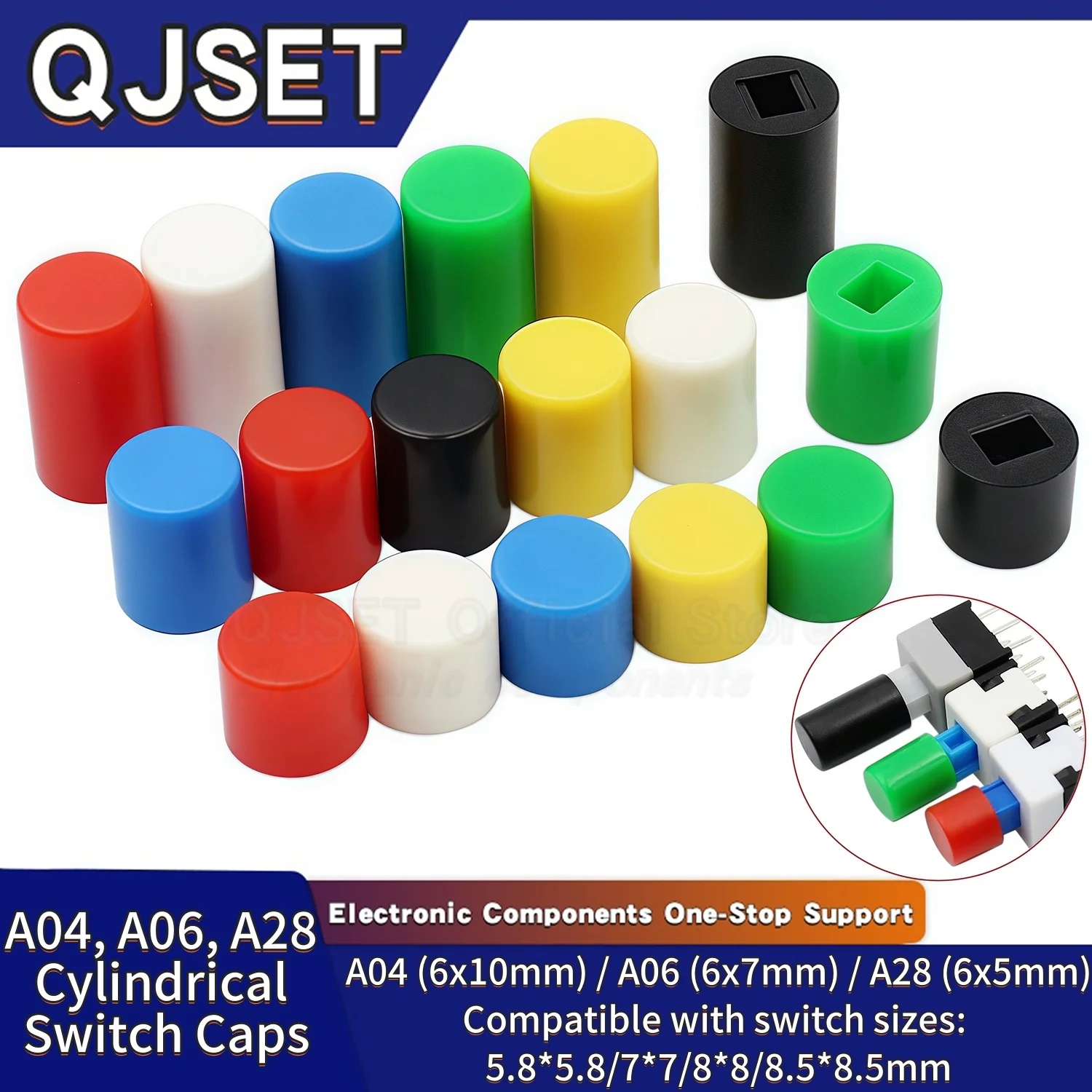 50Pcs A04 A06 A28 6x5 6*7 6*10mm 스위치 키 캡 8.5x8.5 8x8 7x7 5.8x5.8 푸시 버튼 택트 자동 잠금 스위치 햇에 적용 가능