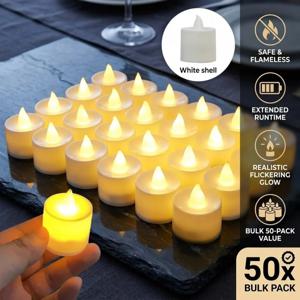 24/50Pcs 불꽃 없는 LED 티라이트 양초 깜박이는 조명 스위치 포함 배터리 구동 따뜻한 조명 웨딩 크리스마스 홈 장식용