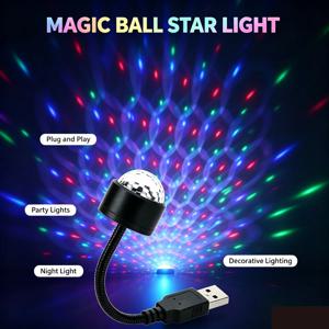 1개 USB 컬러풀 무대 조명 360 °   전방향 회전 LED 프로젝터 조명 DJ 자동차 음성 제어 파티 분위기 조명