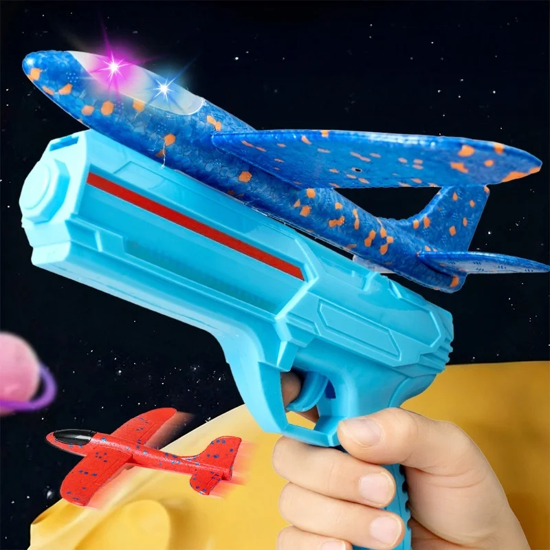 발광 폼 캐터펄트 비행기, 야외 사격 장난감 총, 회전 부메랑 비행기 모형 야외 노점상 장난감