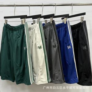 남성용 스트라이프 7-카프리 팬츠 나비 자수 루즈핏 와이드 레그 반바지 신축성 있는 허리 스트리트웨어 캐주얼 미드-카프 바지