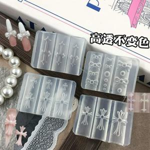 세련된 디자인의 3D 실리콘 네일 몰드, DIY 조각용, 십자 모양과 나비 매듭 장식, 네일 아트 데코 스텐실, 재사용 가능한 매니큐어 템플릿 도구