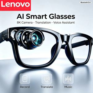 Lenovo 블루투스 AI 스마트 안경, 8K HD 고화질, 지능형 녹음 기능, 원격 제어, 번역 기능, 음성 어시스턴트, 카메라, 터치스크린 안경
