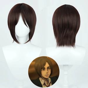 HAIRJOY ​​합성 머리 가발 에렌 예거 코스프레 가발 짧은 스트레이트 브라운 코스프레 가발 의상 애니메이션 가발 로즈 네트