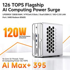 MSECORE AI Max+395 미니 PC, AMD Radeon 8060S 내장 그래픽, 126TOPS AI 연산 성능, LPDDR5X 메모리, 10G+2.5G 듀얼 LAN, WiFi6E, Windows 11, 8K 게이밍 데스크톱