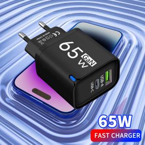 PD 65W USB 고속 충전 2-in-1 충전기, Type-C 고속 충전기, iPhone, Xiaomi, Huawei, Samsung 휴대폰용 벽면 어댑터