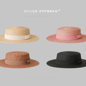 I.Turtle 여성용 여름용 차양 플랫 탑 밀짚모자 라피트 짚으로 짠 패셔너블한 다용도 모자 모든 경우에 적합