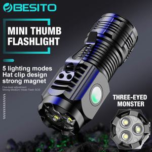 새로운 초강력 손전등, 3개의 LED 코어를 장착한 미니 전술용 손전등, USB 충전식, 고출력 LED 랜턴, 손으로 들고 사용할 수 있는 램프.