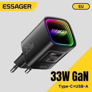 에사저 33W GaN USB 타입 C 충전기 휴대용 PD 고속 충전 아이폰 17/16/15/14 프로 맥스 아이패드 샤오미 삼성 S25 RGB 지원